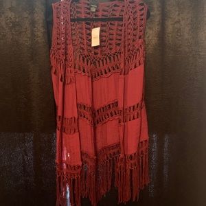 Red sleeveless cardigan